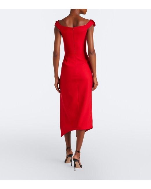 David Koma Red Off-Shoulder Wool-Blend Bustier Dress