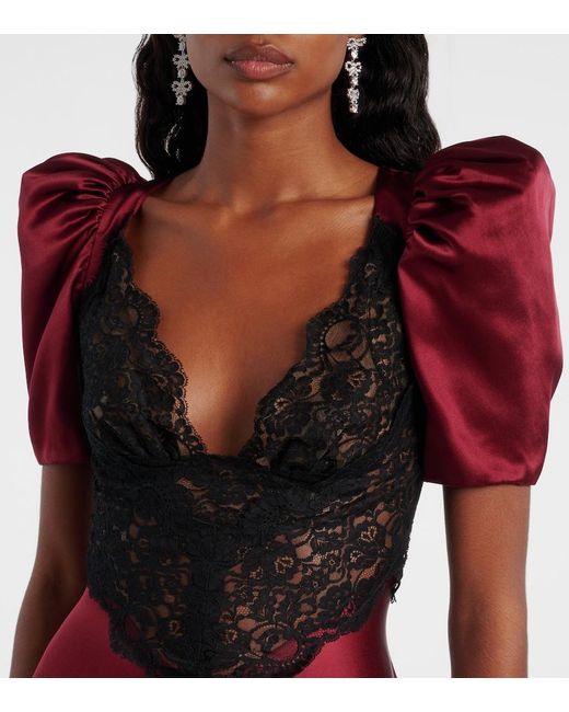 Rodarte Red Lace-Trimmed Silk Cocktail Dress