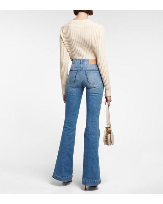 Stella McCartney Blue Logo Mid-rise Flared Jeans