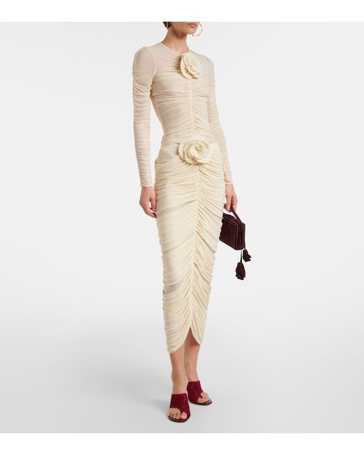 Magda Butrym Natural Floral-Applique Ruched Top