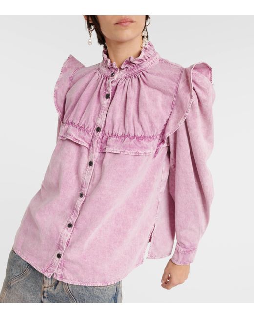 Isabel Marant Pink Idety Ruffled Denim Shirt