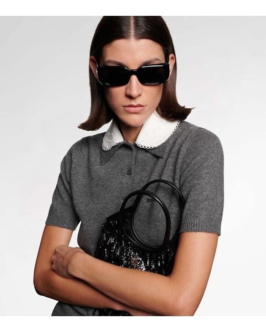Miu Miu Black Logo Rectangular Sunglasses