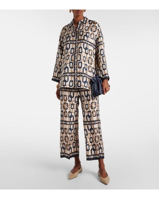 Max Mara White Brina Printed Silk Twill Wide-Leg Pants