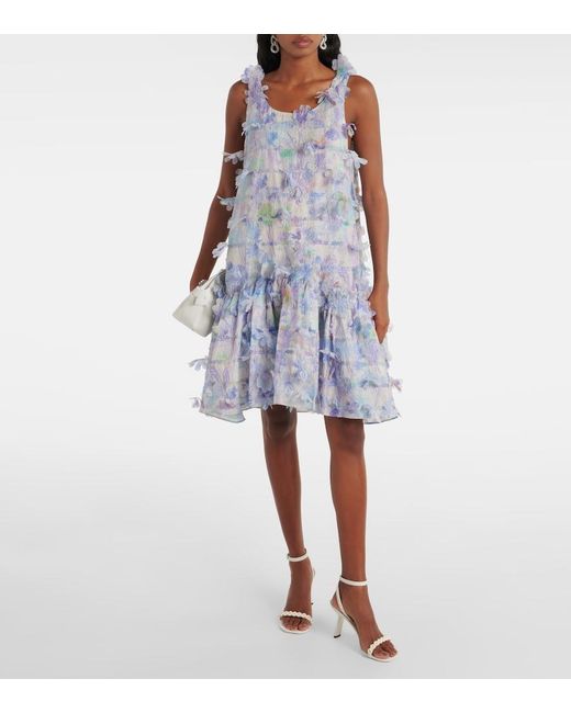 SUSAN FANG Blue Floral-Applique Minidress
