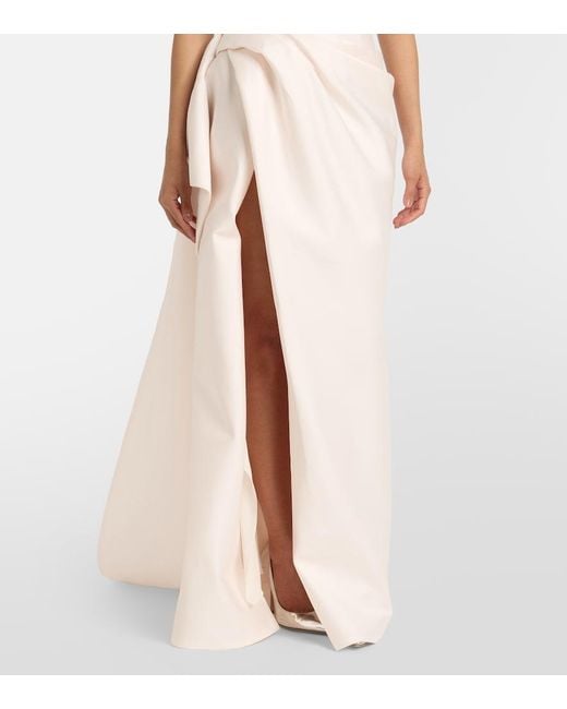 Monique Lhuillier Pink Draped Strapless Mikado Gown