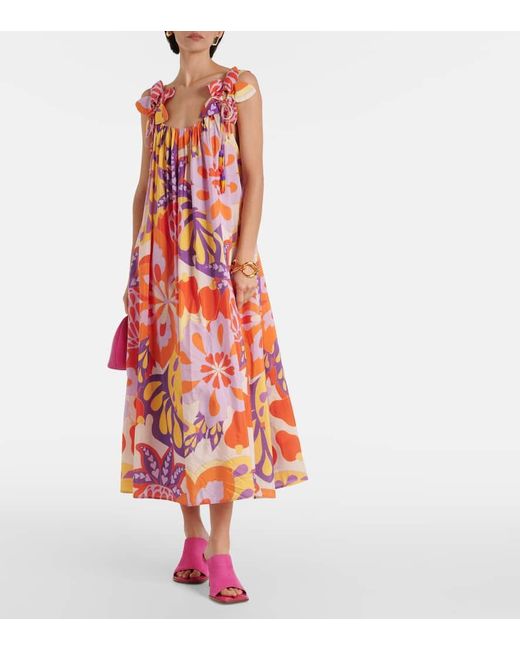 Farm Rio Red Lee Floral Cotton-Blend Maxi Dress