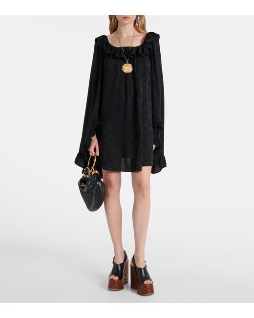 Chloé Black Ruffled Jacquard Silk Minidress