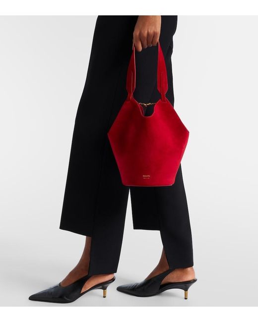 Khaite Red Lotus Mini Suede Tote Bag