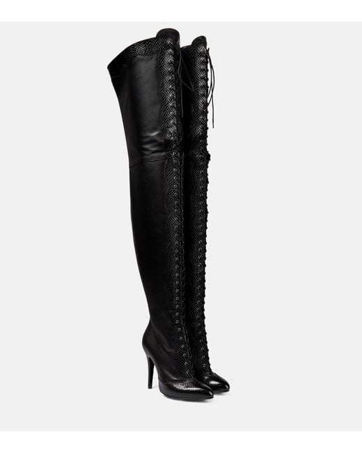 Gucci Black Lace-up Leather Over-the-knee Boots
