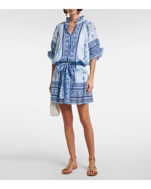 Juliet Dunn Blue Printed Cotton Beach Dress