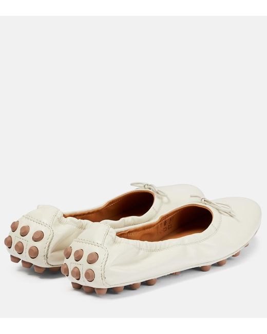 Tod's White Leather Ballet Flats