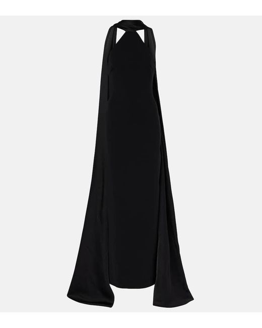 Solace London Black Ophelia Caped Satin-Trimmed Maxi Dress