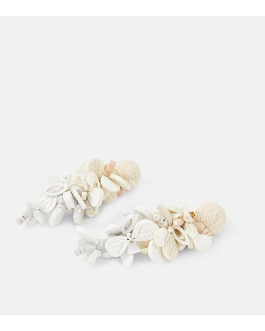 Oscar de la Renta White Floral Drop Earrings