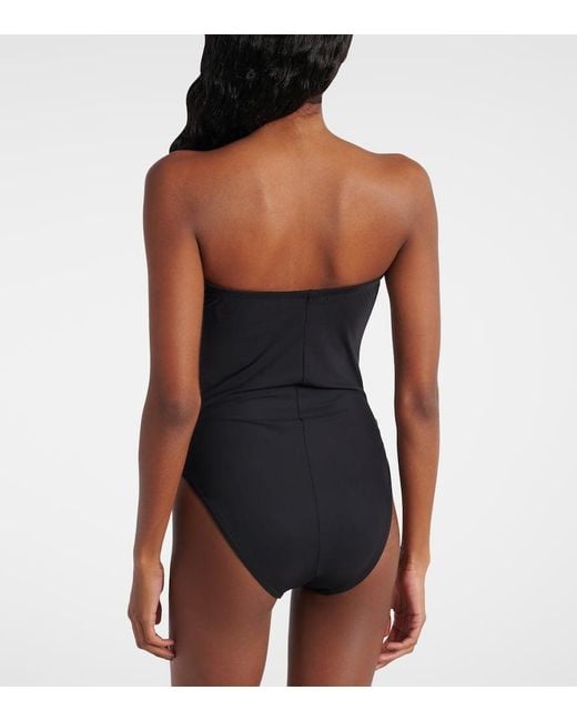 Karla Colletto Red Floral-Applique Strapless Swimsuit