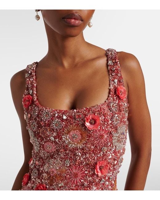 Rachel Gilbert Red Francesca Embellished Floral Gown