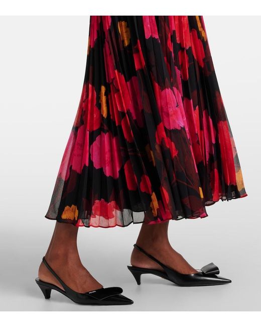 Erdem Red Floral Print Pleated Skirt