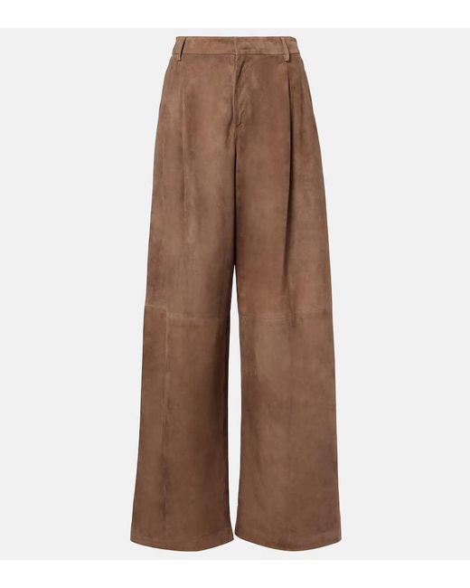 Max Mara Brown Brando High-Rise Suede Wide-Leg Pants