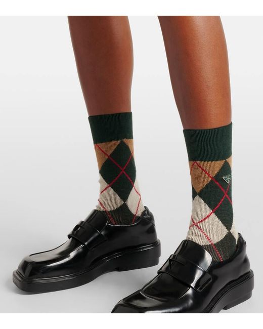 Prada Green Argyle Cotton-Blend Socks