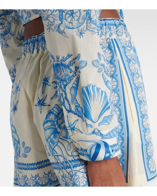 Versace Blue Informal Shirt Underwater Barocco Bicolour Foulard On Cotton Poplin