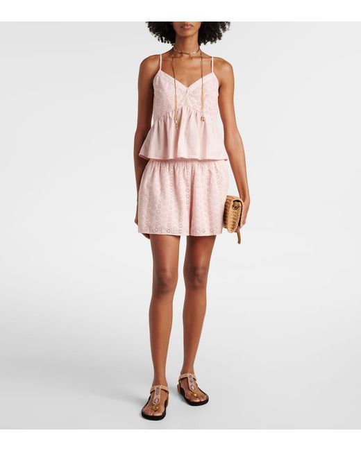 Velvet Pink Bestickte Shorts Iris Aus Baumwollpopeline