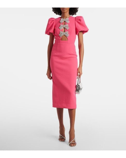 Rebecca Vallance Pink Posey Embellished Puff-Sleeve Midi Dress