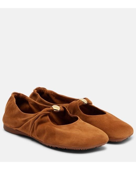 Loewe Brown Pebble Soft Suede Mary Jane Flats
