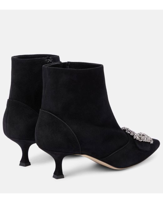 Manolo Blahnik Black Baylow Embellished Suede Ankle Boots