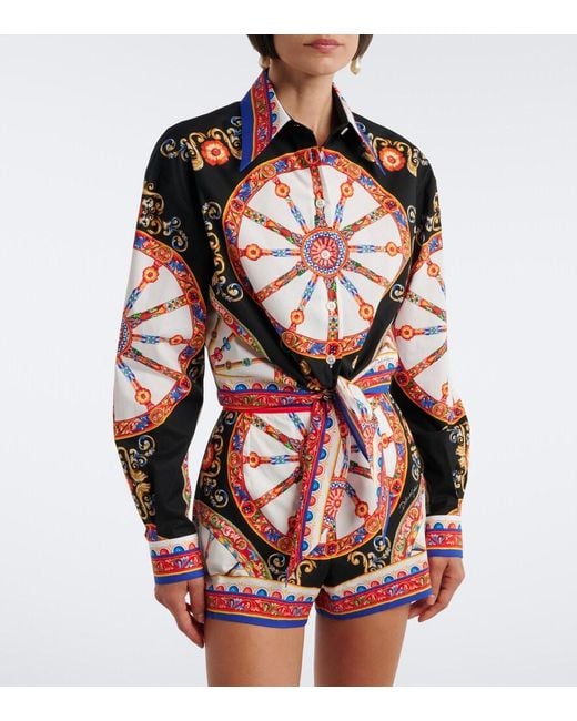 Dolce & Gabbana Multicolor Carretto Cropped Cotton Shirt
