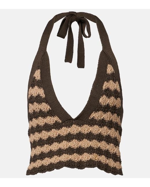 Valentino Natural Striped Knitted Cotton Crop Top