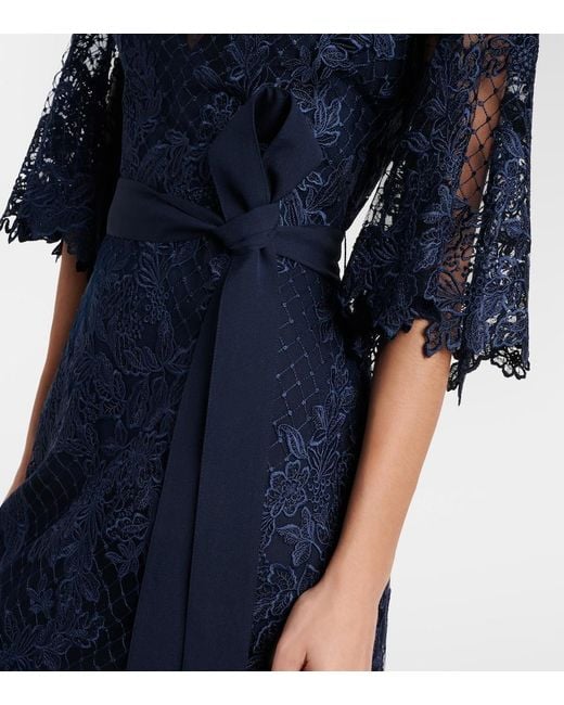 Elie Saab Blue Embroidered Lace And Tulle Gown