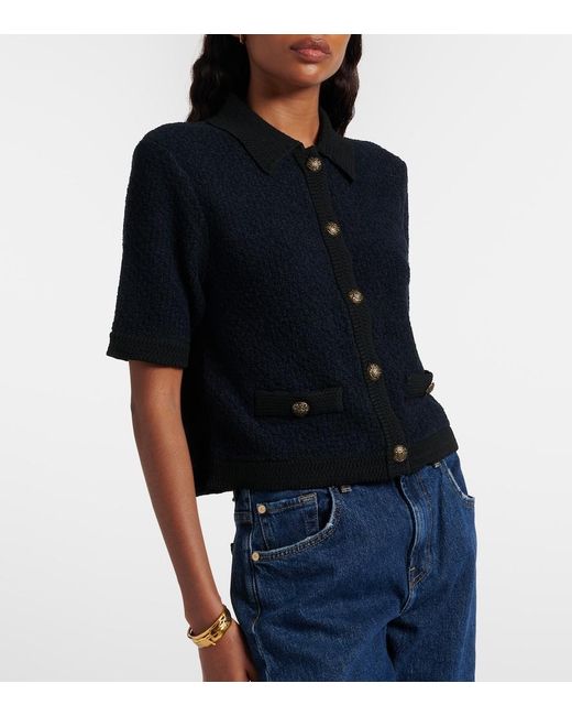 Veronica Beard Blue Cotton And Wool-Blend Cardigan