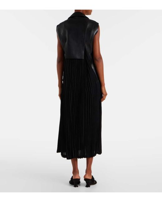 Junya Watanabe Black Maxikleid Aus Lederimitat Und Jersey