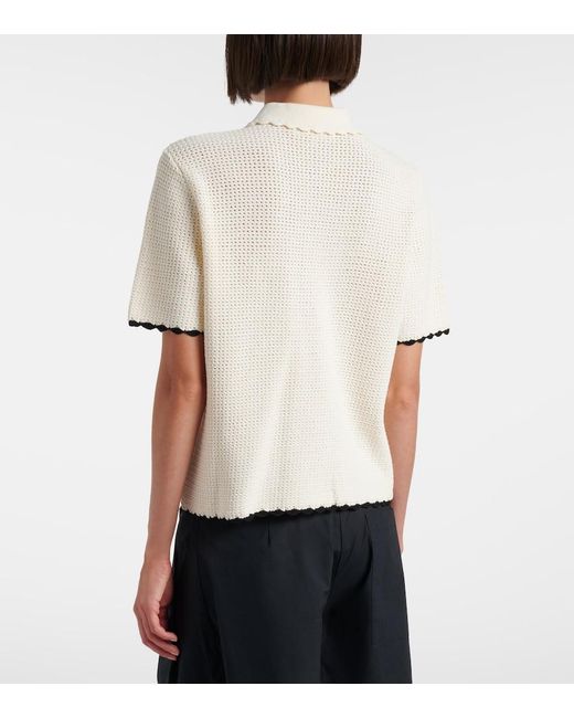 FRAME Natural Daybreak Crochet Scalloped Polo Shirt
