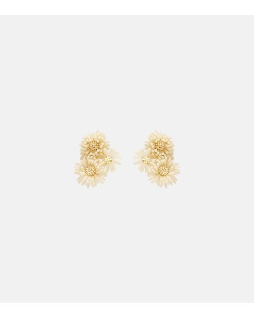 Oscar de la Renta White Pompom Beaded Clip-On Earrings