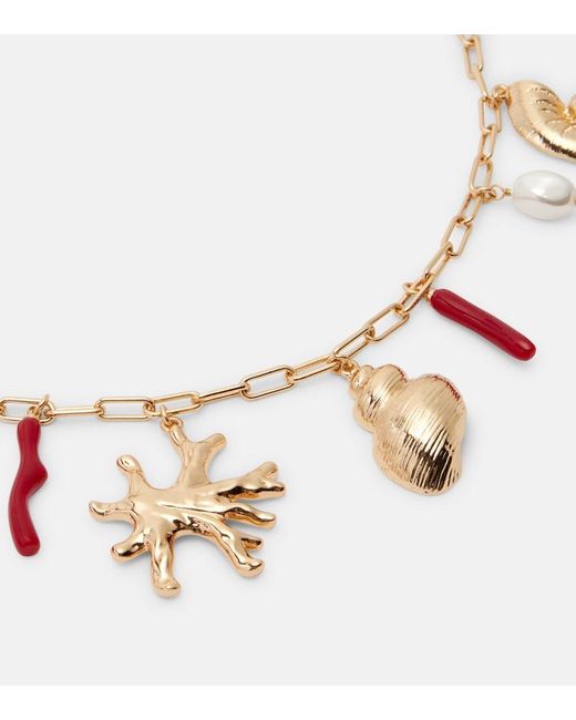 Self-Portrait Metallic Faux Pearl-Embellished Charm Necklace