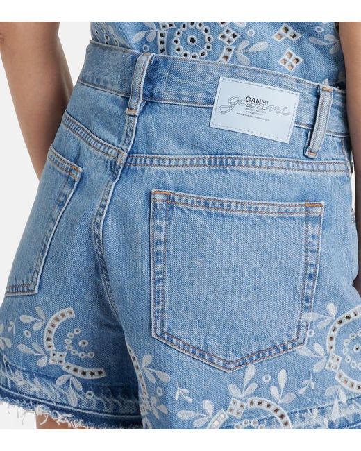 Ganni Blue Broderie Anglaise Denim Shorts