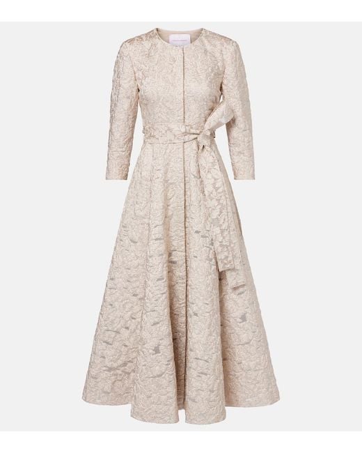 Carolina Herrera Natural Lame Jacquard Midi Dress