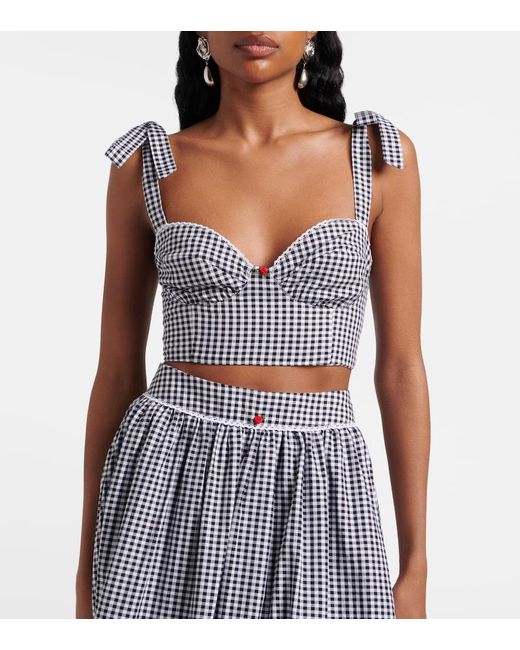 Bananhot Blue Alba Gingham Cotton Poplin Crop Top