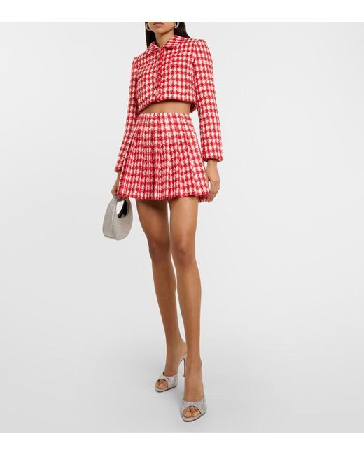 Self-Portrait Red Crystal-embellished Metallic-bouclé Woven Jacket