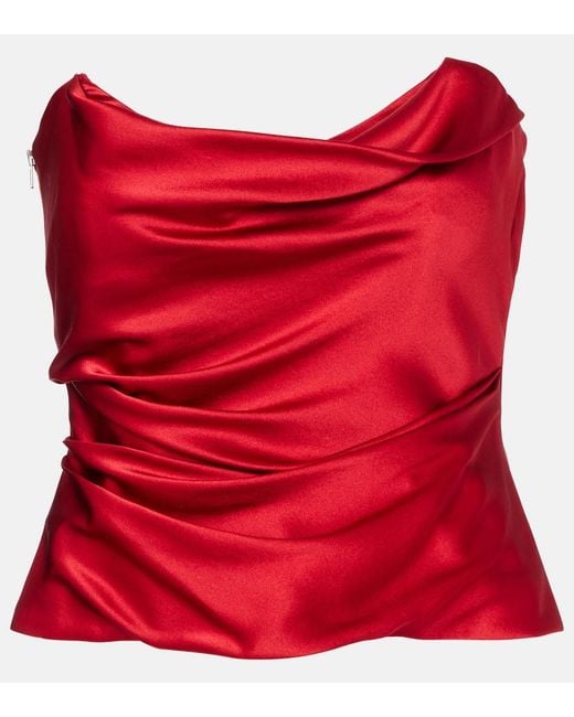 The Sei Red Draped Silk Charmeuse Bustier