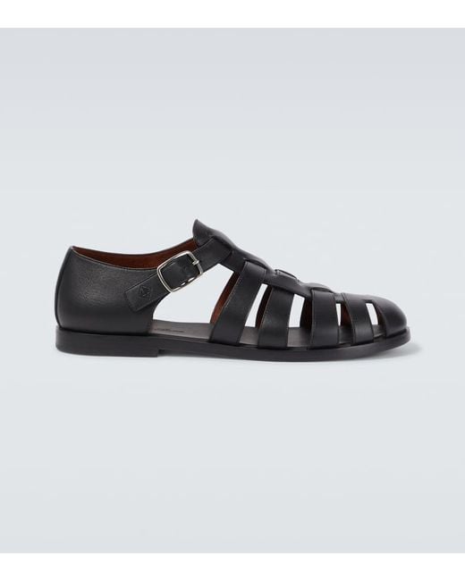 Loro Piana Black Maxime Walk Leather Fisherman Sandals for men