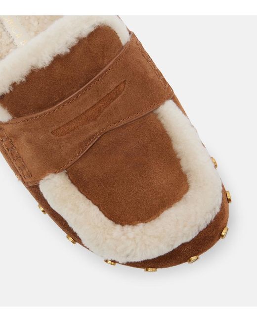 Veronica Beard Brown Fenix Shearling-Lined Suede Mules