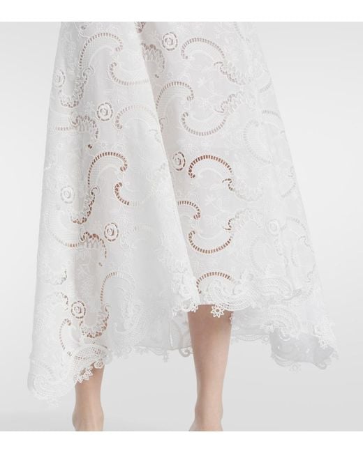 Oscar de la Renta White Guipure Lace Midi Dress