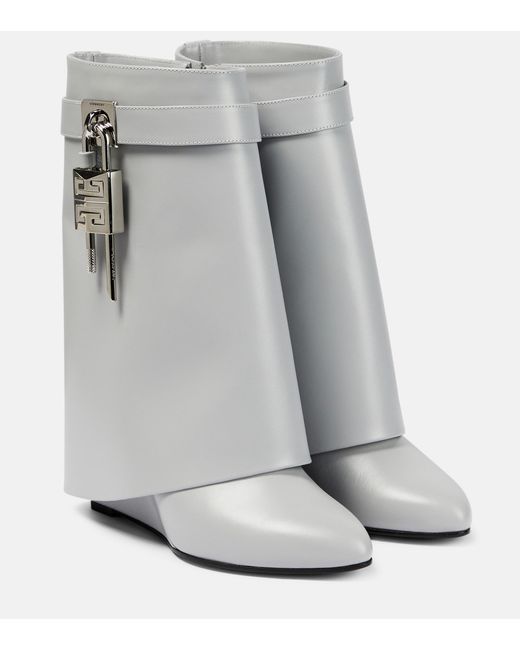 Givenchy Gray Shark Lock Leather Ankle Boots