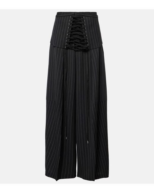 Jean Paul Gaultier Black Corset-Detail Virgin Wool Wide-Leg Pants