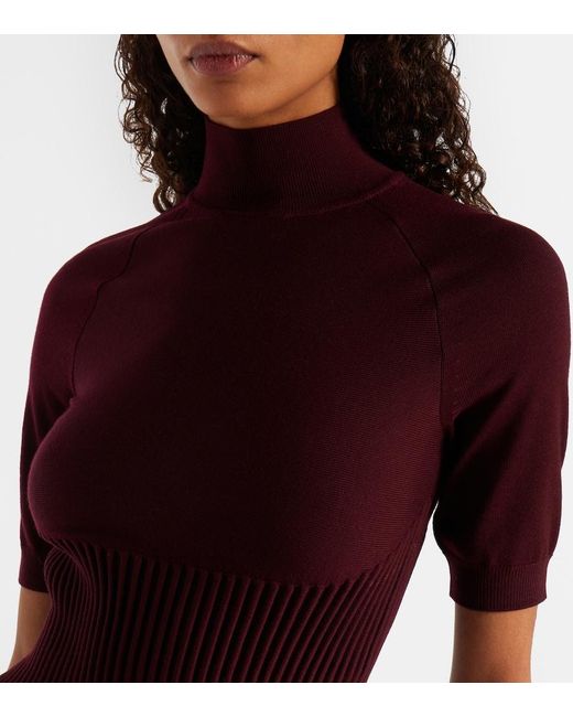 Alaïa Red Ribbed-Knit Wool-Blend Top
