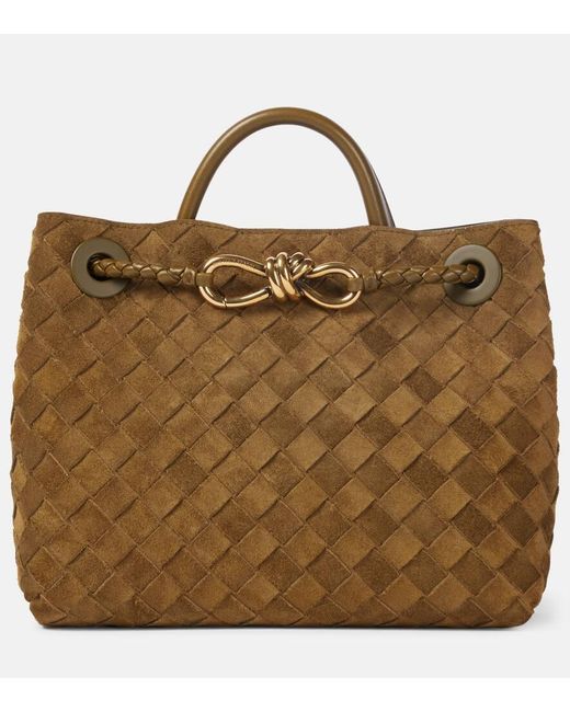 Bottega Veneta Brown Andiamo Intrecciato Small Suede Tote Bag