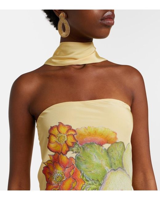Rodarte Metallic Scarf-Detail Floral Silk Crepe Gown