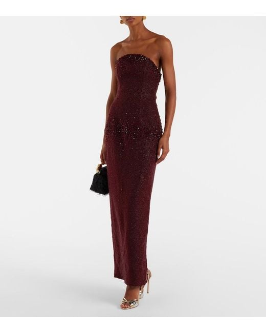 Clio Peppiatt Purple Tina Embellished Strapless Gown