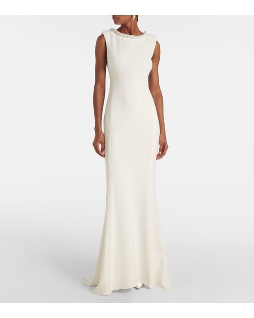 Max Mara White Bridal Corsica Embellished Cady Gown